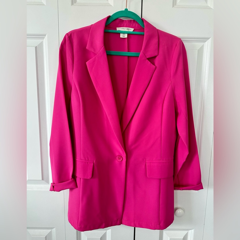 Bright Pink Single-Button Blazer Jacket